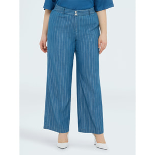 Fiorella Rubino - Pantaloni Wide Leg in tencel con gessatura in lurex - Blu