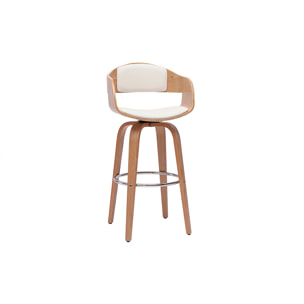 Tabouret de bar design pivotant blanc et bois clair H65 cm GAO