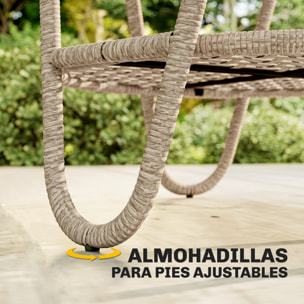 Mesa de Jardín Exterior de Ratán, Mesita Auxiliar de Jardín con Estante, Tablero de Vidrio Templado, Estructura de Metal, para Terraza, Patio, Balcón, 65x65x50 cm, Amarillo