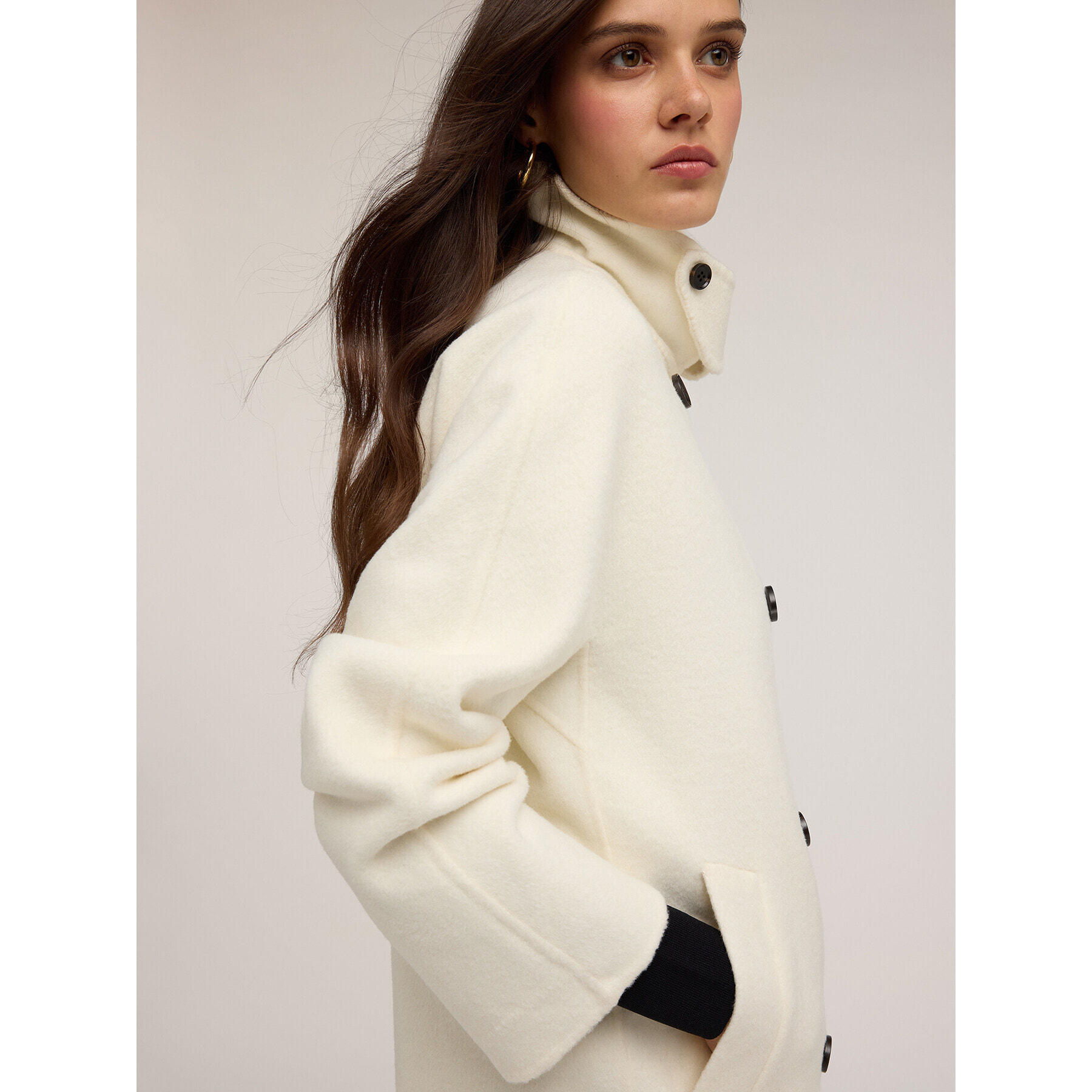 Motivi - Abrigo kimono de paño de lana mixto - Blanco