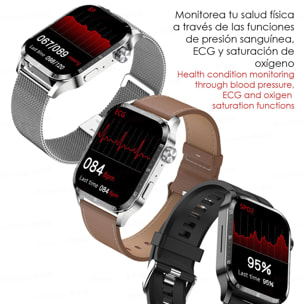 Smartwatch GT4 con schermo 1.9, corona girevole multifunzione, pressione arteriosa, ECG e notifiche. Cinturino in pelle.