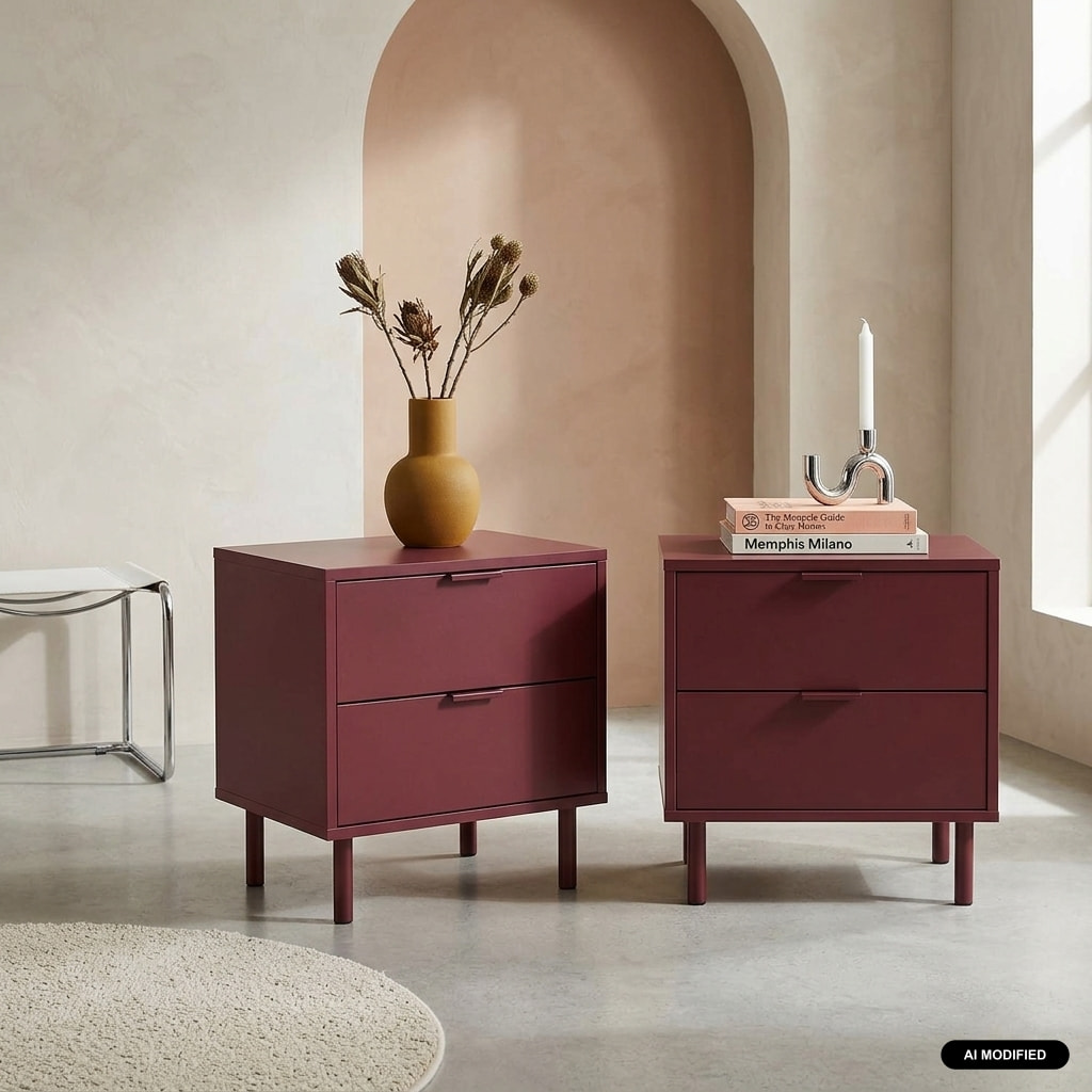 Table de chevet décor bois et métal 2 tiroirs (lot de 2) ELLIE