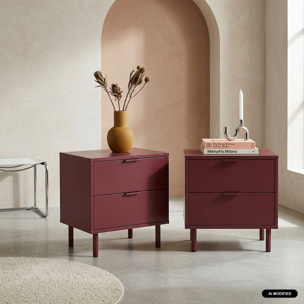 Table de chevet décor bois et métal 2 tiroirs (lot de 2) ELLIE
