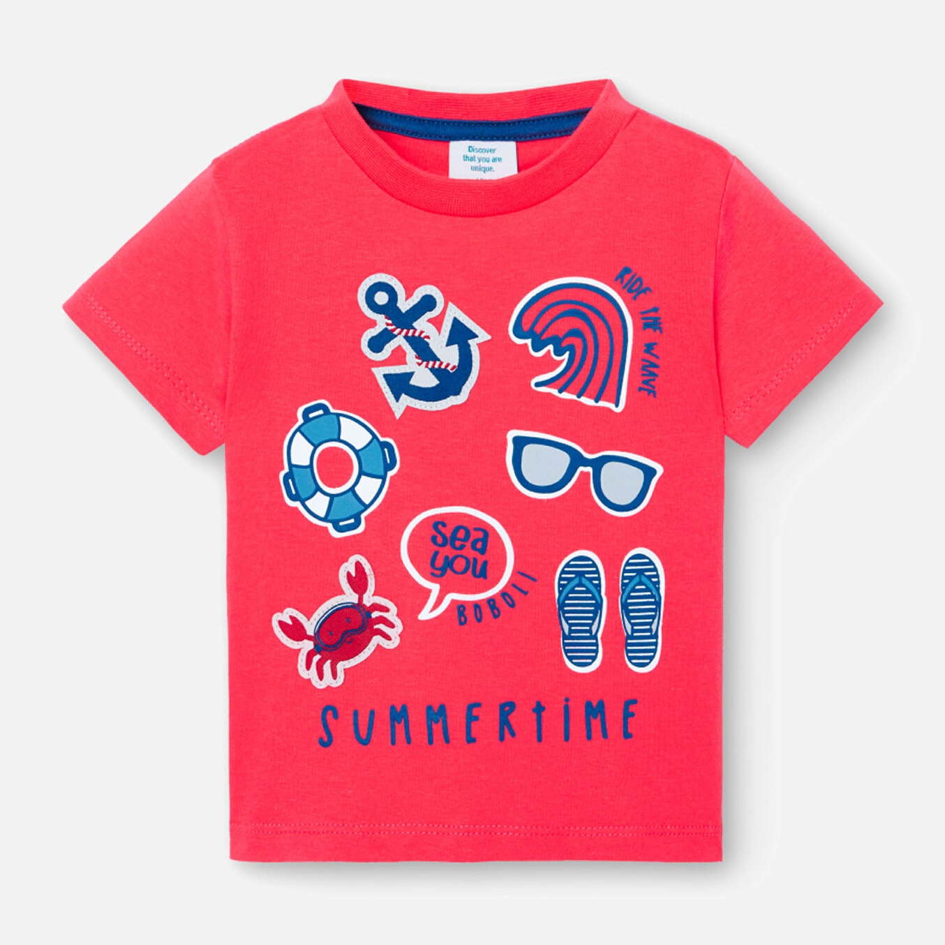 Camiseta niño estampada, cuello redondo, rojo, 338071