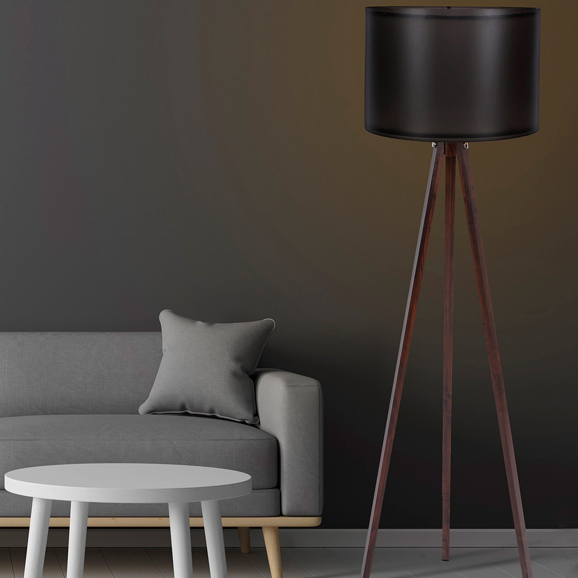 Lámpara de pie 145 cm. negro/nogal, tipo E 27 Max 45 - 60 W