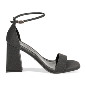 Sandali neri glitter, tacco 8,7 cm