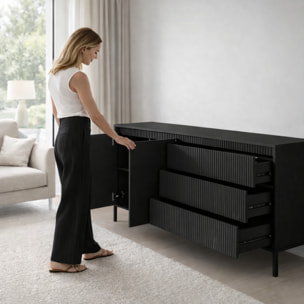 Madia Credenza 2 Ante 3 Cassetti Push To Open Con Ripiani E Vani Mobile Soggiorno Design Moderno Con Piedini In Metallo 187.1 x 81.4 x 39.5 Cm Nero