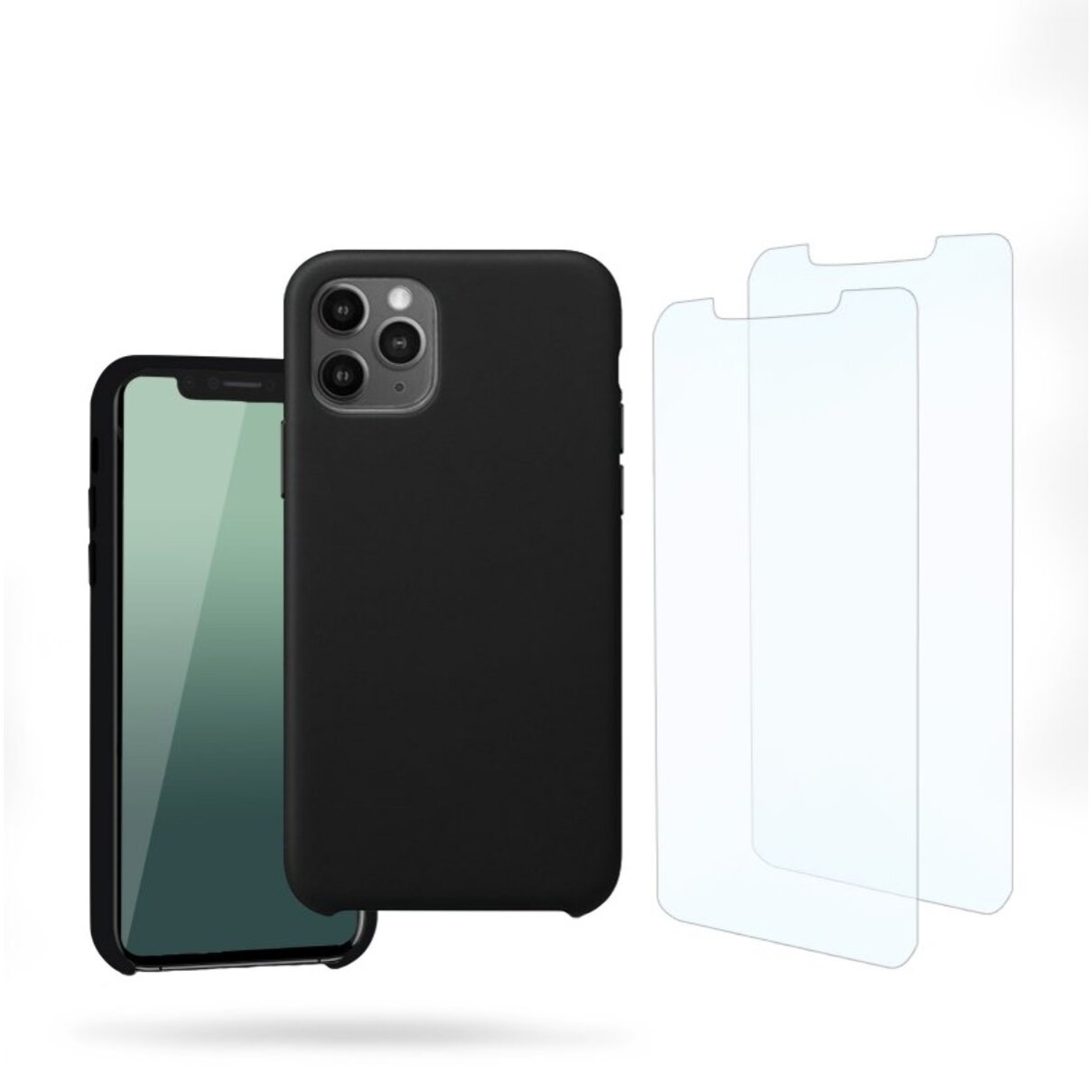 Coque iPhone 11 Pro Silicone liquide Noire + 2 Vitres en Verre trempé Protection écran Antichocs