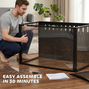 Cage hamster rongeur acier noir acrylique transparent toit ouvrant 105x51x53cm