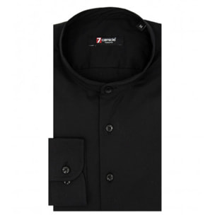 Camicia Uomo Coreano Slim Popeline Stretch Unito Nero