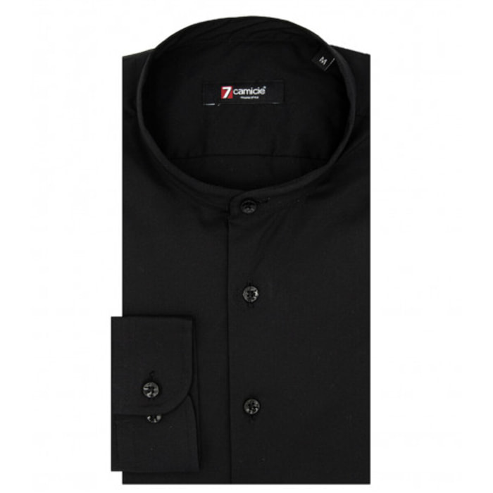 Camicia Uomo Coreano Slim Popeline Stretch Unito Nero