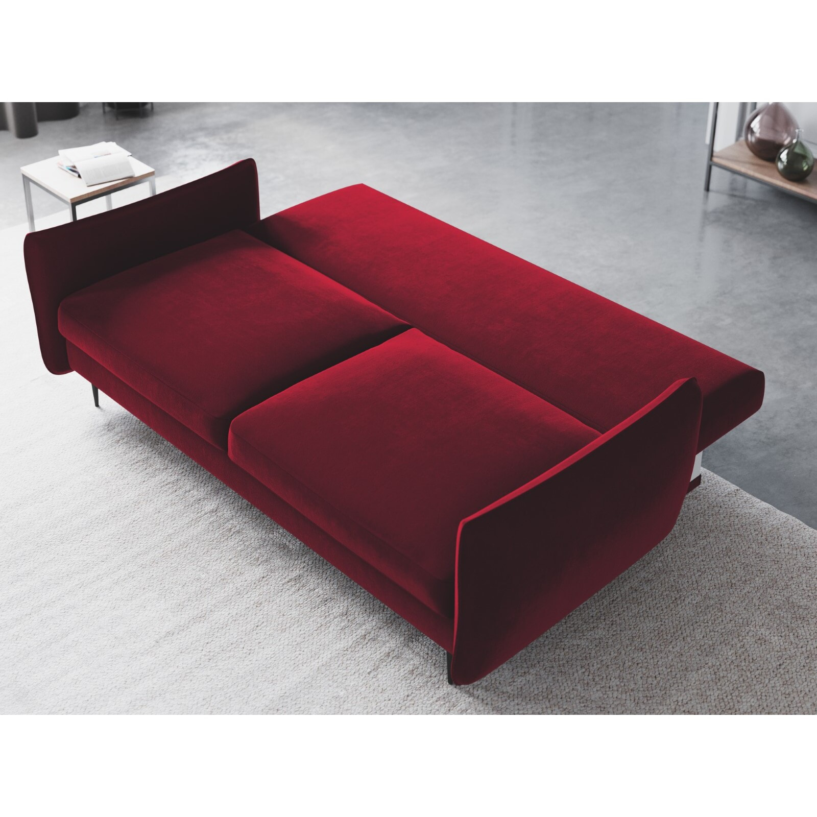 Canapé convertible avec coffre de rangement "Vermont" 3 places en velours rouge
