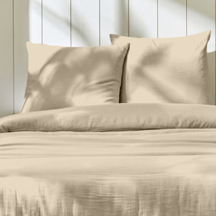 Parure housse de couette 3pcs 100% gaze de coton_beige lin