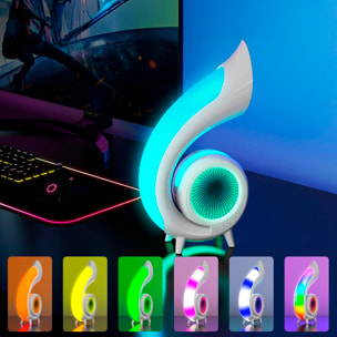 Altavoz concha 6 en 1 con luz de ambiente única con 256 modos y 16M de colores. Reloj, alarmas y espejo de maquillaje. BT5.0 + TF.