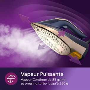 Fer à repasser PHILIPS DST8050/20 fer à vapeur bleu et doré