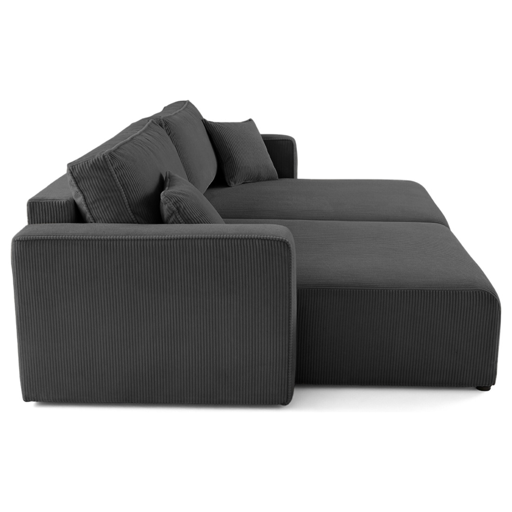 Topaze - Canapé droit 4 places avec double méridienne - assise profonde - en velours côtelé - Gris