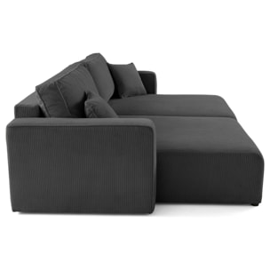 Topaze - Canapé droit 4 places avec double méridienne - assise profonde - en velours côtelé - Gris