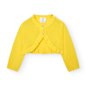Chaqueta tricotosa niña, algodón, lisa, amarillo, mangas