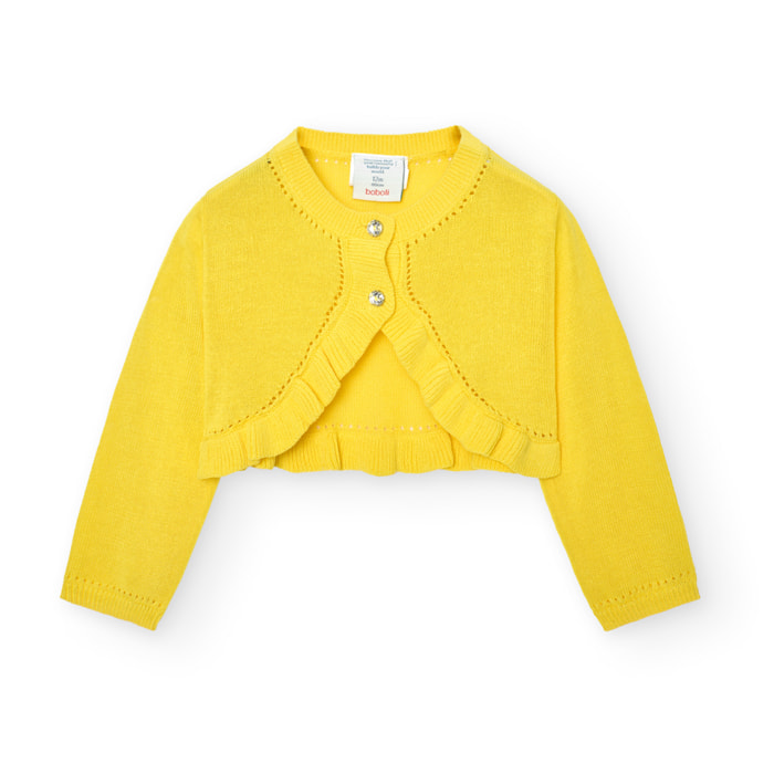 Chaqueta tricotosa niña, algodón, lisa, amarillo, mangas