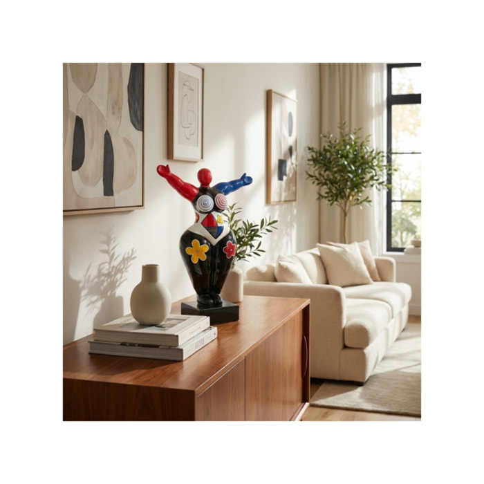 Statue femme multicolore en résine noire H54cm - LADY HUGGY