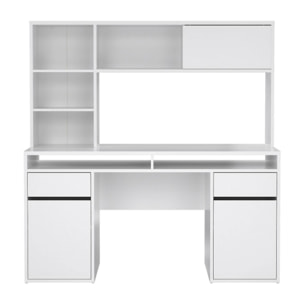 Scrivania Ambrenti, Scrittoio multiuso, Tavolo per ufficio porta PC, Piano di lavoro, 149x48 h156 cm, Bianco lucido