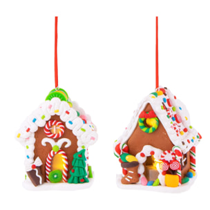 Set Di 2 Casette Ginger Bread Con Led. Altezza 9,5 Cm - Pezzi 2 - 7X9,5X7cm - Colore: Altro - Bianchi Dino - Articoli Natalizi