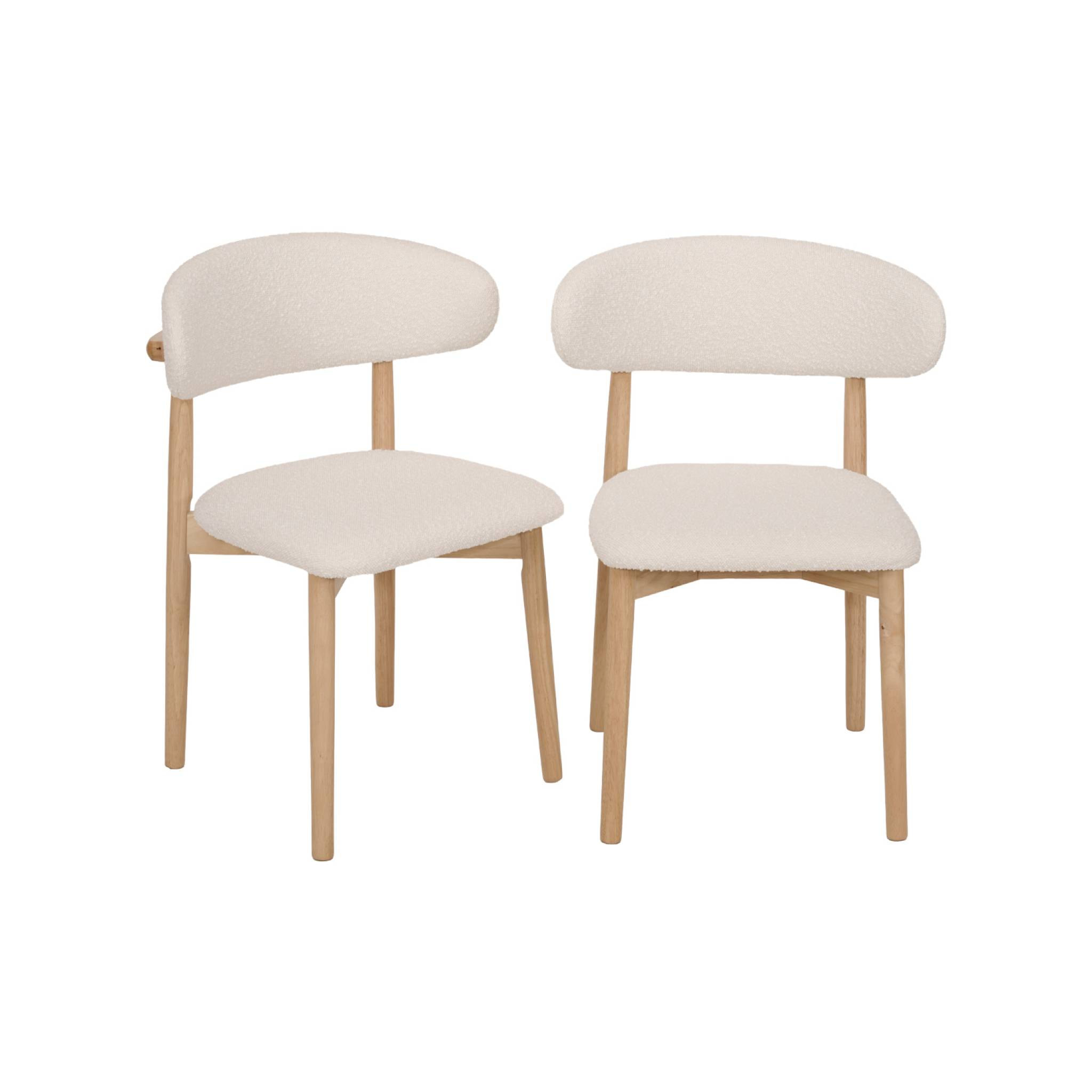 Chaise bois d'hévéa et tissu bouclette (lot de 2)  PAOLA