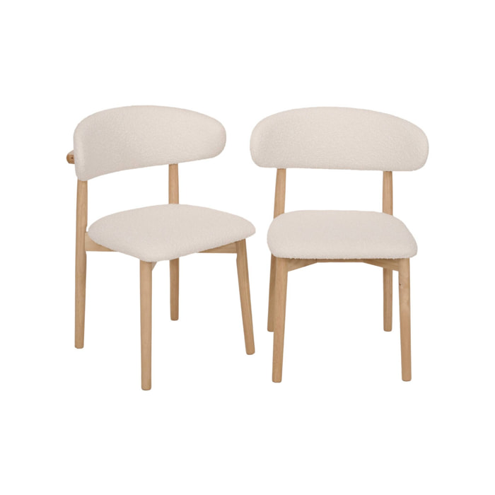 Chaise bois d'hévéa et tissu bouclette (lot de 2)  PAOLA