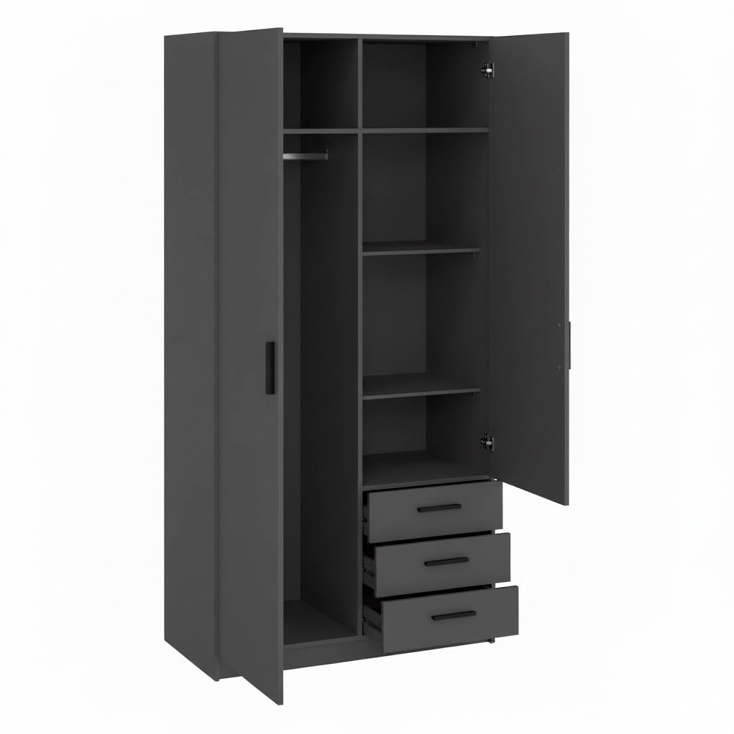 Armadio Con 2 Ante E 3 Cassetti Armadietto Multiuso Con Barra Appendiabiti E 4 Ripiani Di Cui 2 Regolabili Design 98.5x49.8x200.4 Cm Grigio Scuro