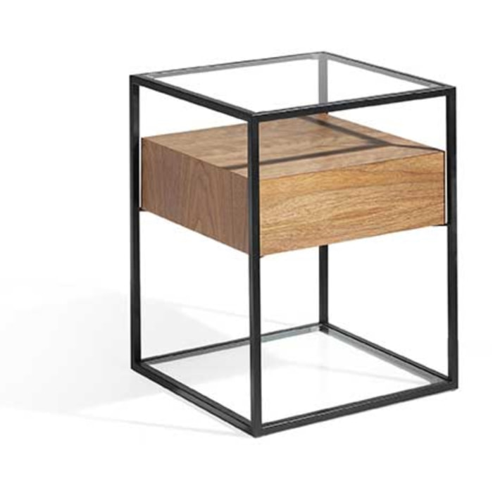 Mesita auxiliar – Nogal, cristal templado y negro