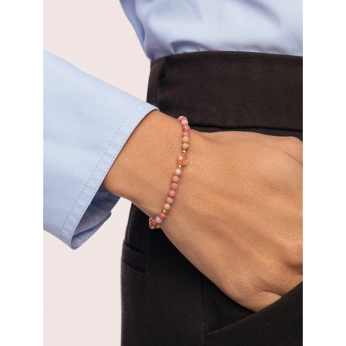 Pulsera Amulet Rodocrosita Acero Baño Oro