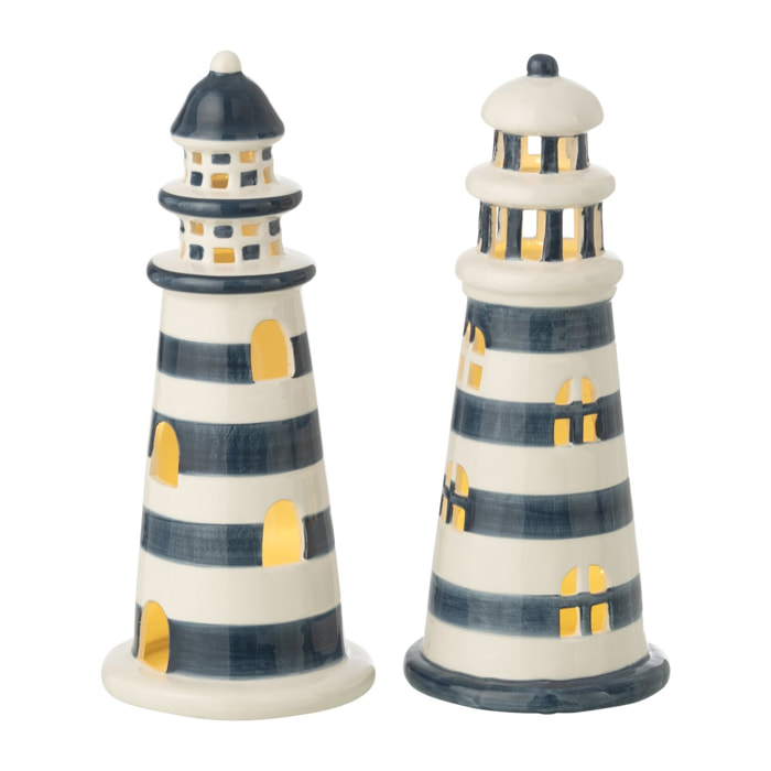 J-Line Phare Ligné - porcelaine - blanc/bleu - large - 2 pièces - Lampes LED