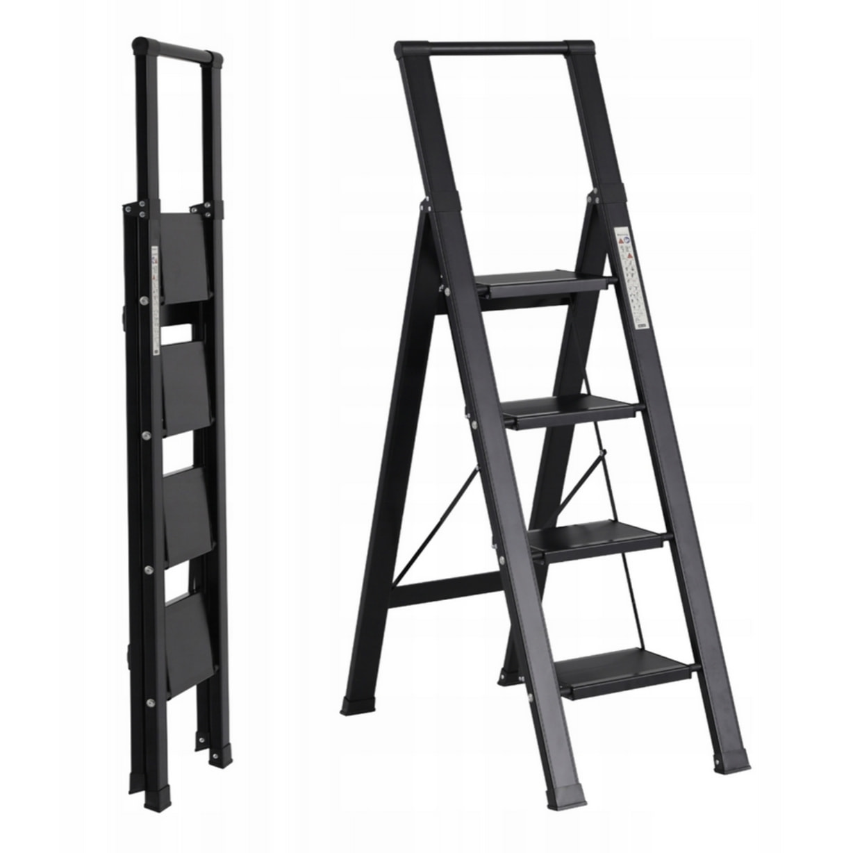 Scala piatta 4 Gradini in alluminio nera antiscivolo uso domestico 150 kg