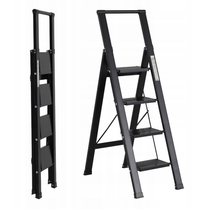 Scala piatta 4 Gradini in alluminio nera antiscivolo uso domestico 150 kg