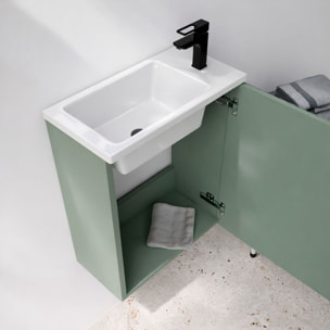 Ensemble meuble lave mains MDF ondulé vert 40x50x22cm et miroir ovale - MILO