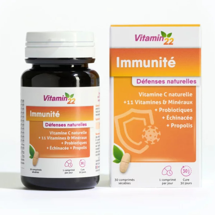 VITAMIN'22 - Immunité - Vitamines, Minéraux, Échinacée et Propolis - Renforce les défenses immunitaires et réduit la fatigue - Cure de 30 jours