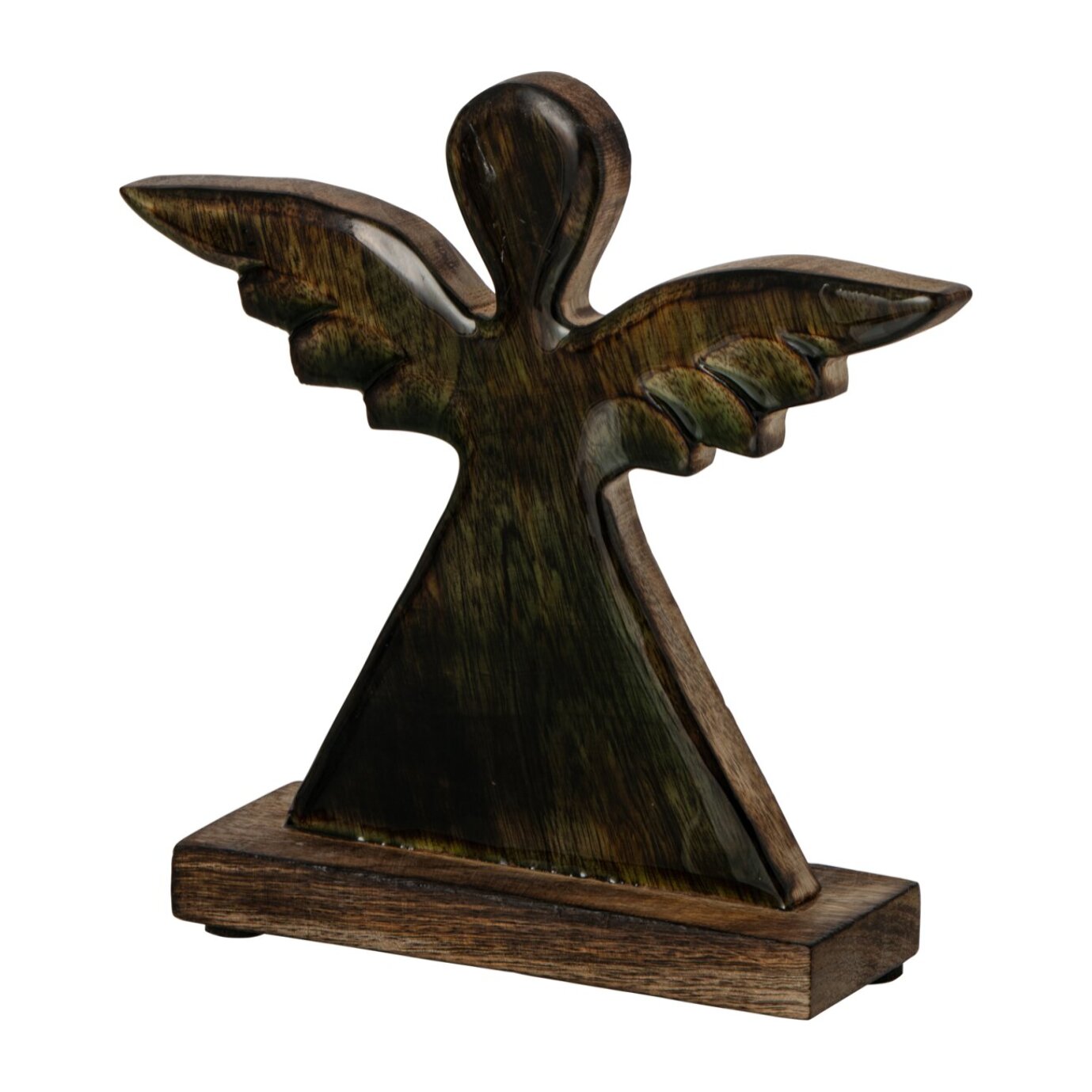 J-Line Ange sur base brillant - bois de manguier - vert/naturel - small
