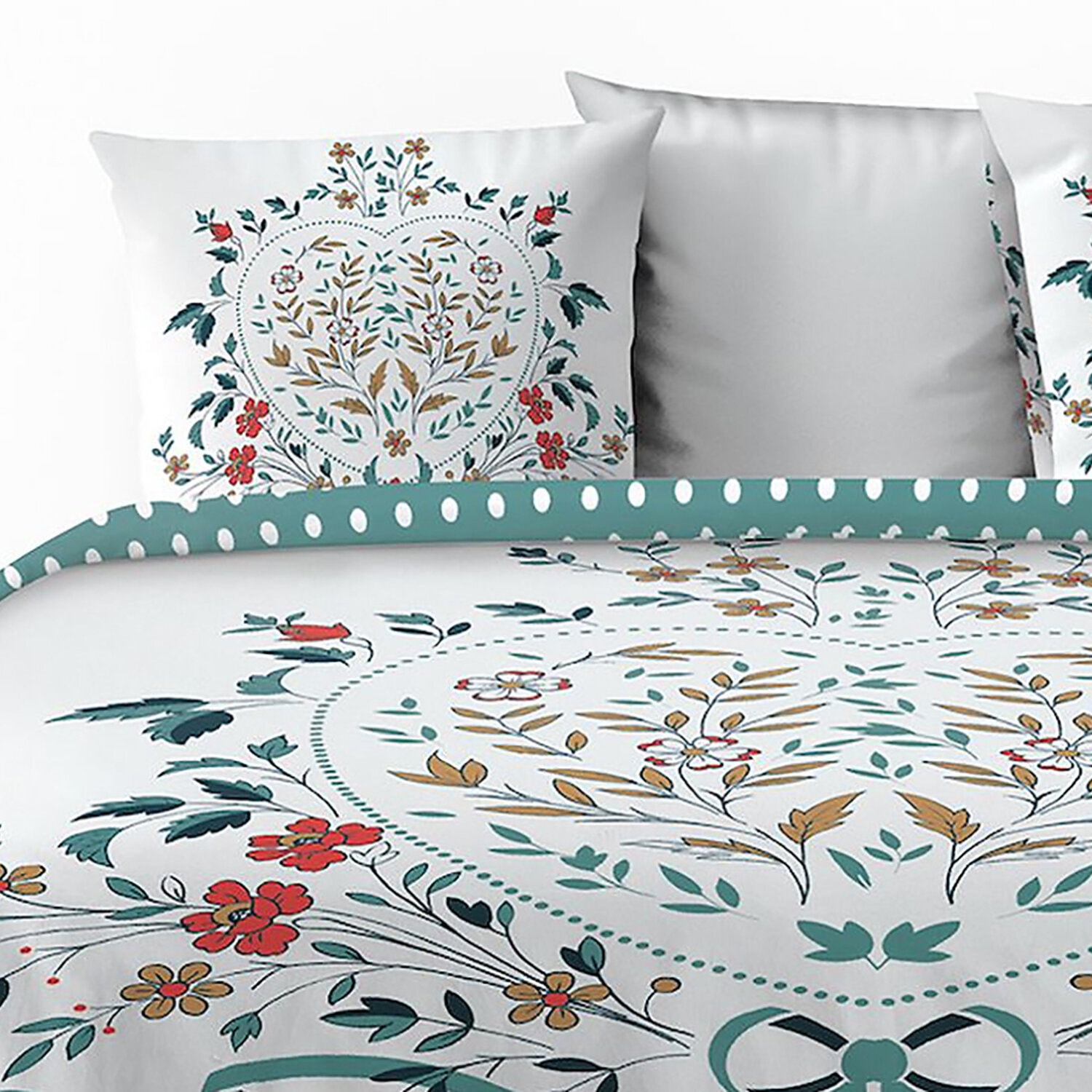 Parure housse de couette 3pcs avec taies oreiller 100% coton 47fils capucine
