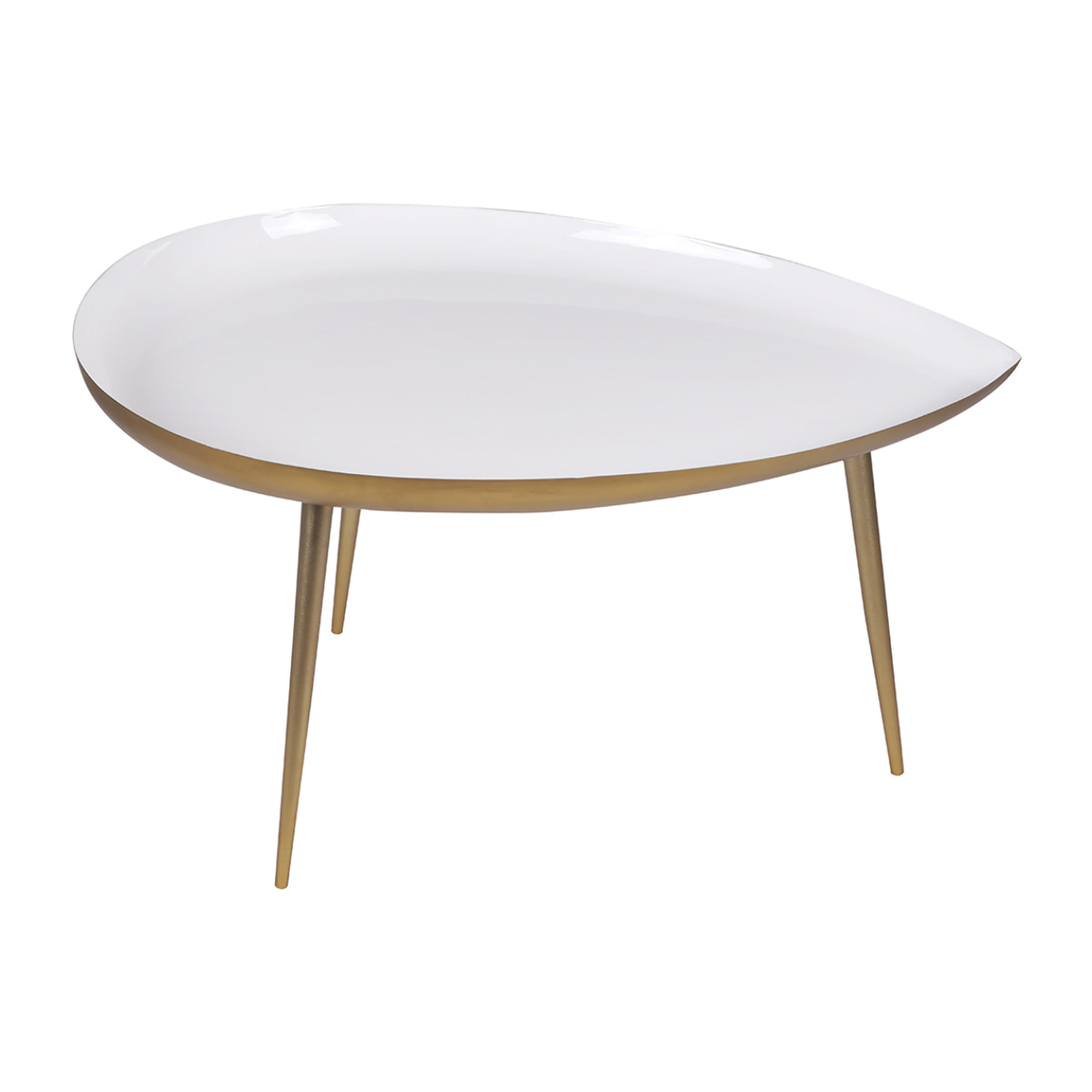 Table basse design en acier laqué blanc et doré L80 cm DROP