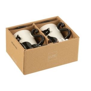 J-Line tasse Imprime Chat + Couvercle + Cuillère - porcelaine - blanc/noir - 2 pcs