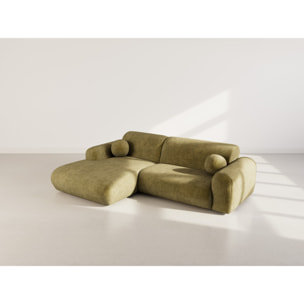 Louise - Canapé d'angle gauche 4 places en velours texturé - Vert Kaki