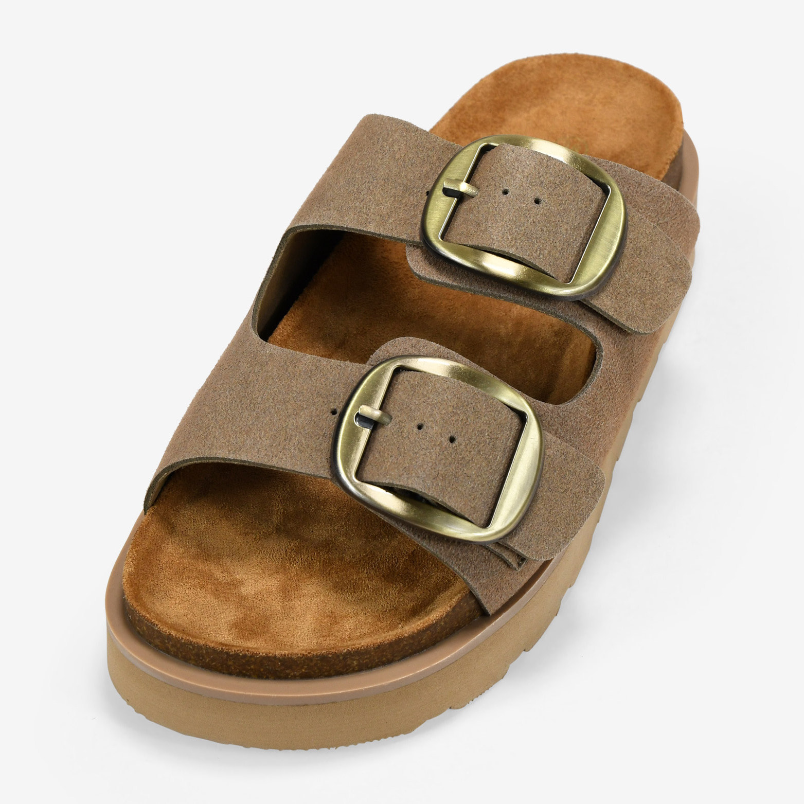 Sandalias de piel arena con doble hebilla