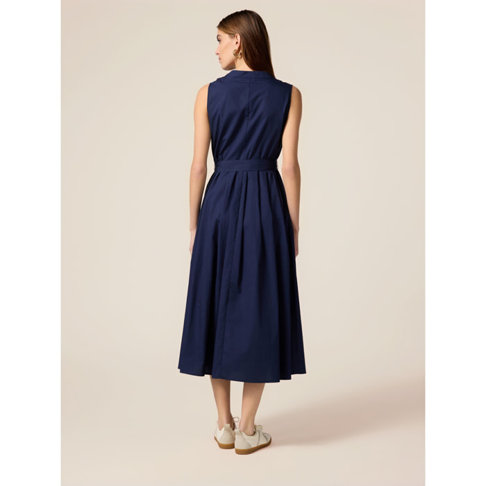 Oltre - Vestito midi in popeline con cintura - Blu