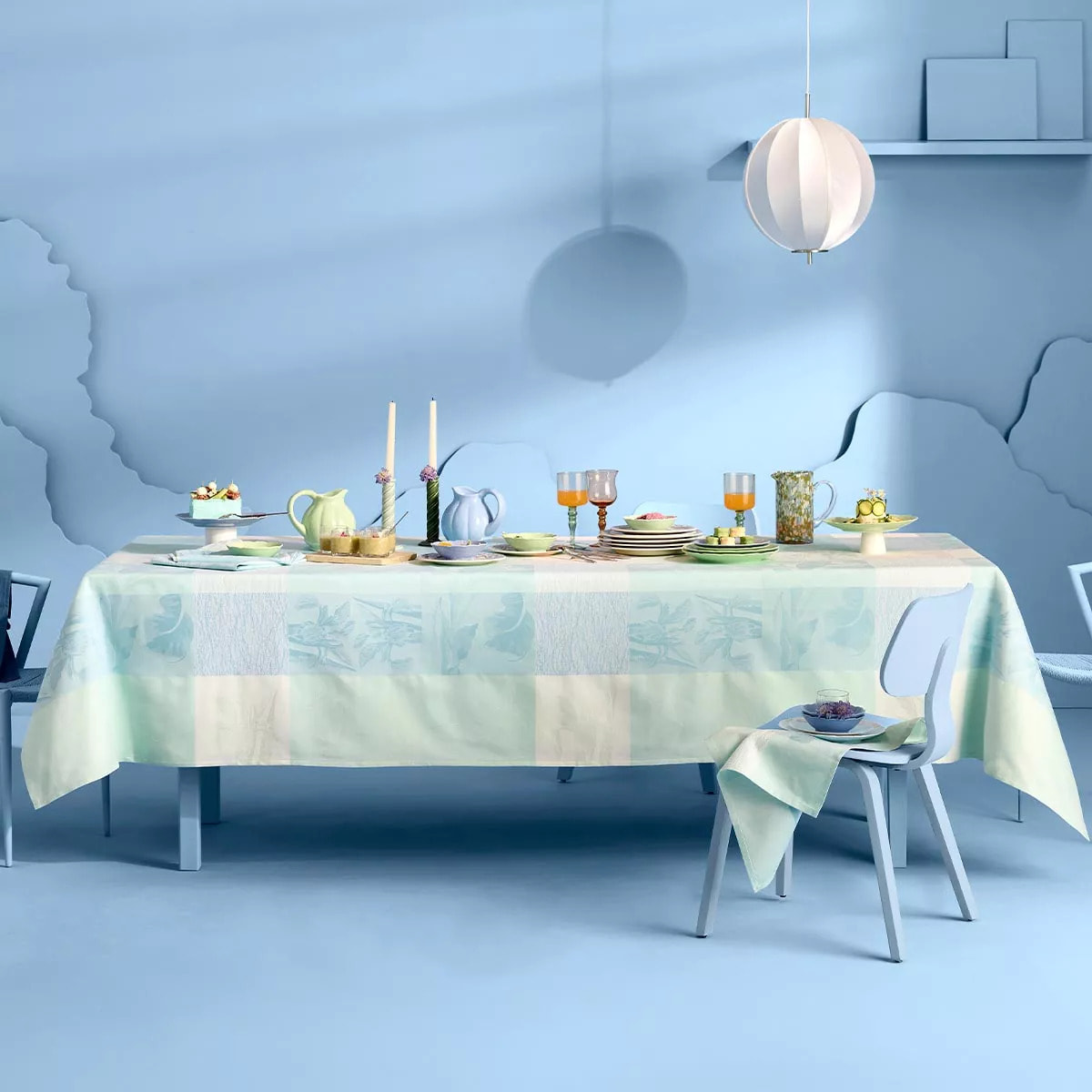 Set pur coton enduit motif jacquard Mille iris d'eau aqua