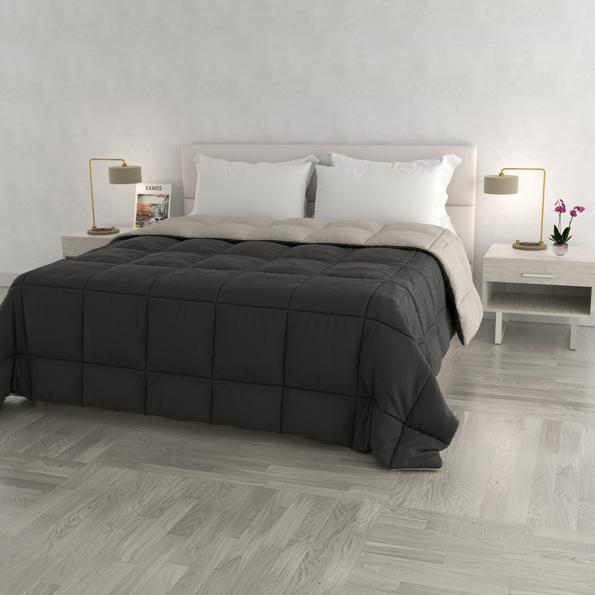 TRAPUNTA INVERNALE ELEGANT, 300gr, Microfibra, Doubleface, Made in Italy - FUMO/GRIGIO CHIARO