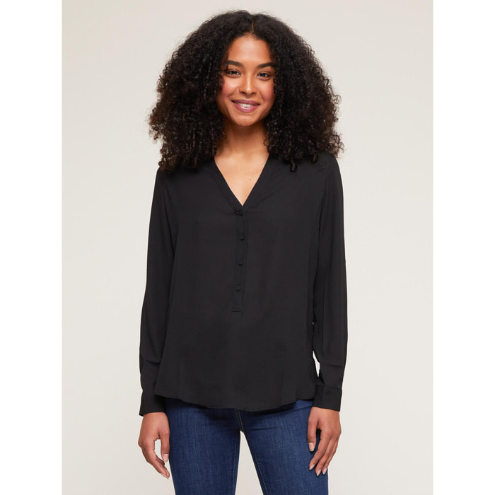 Motivi - Blusa vaporosa con cuello serafín - Negro