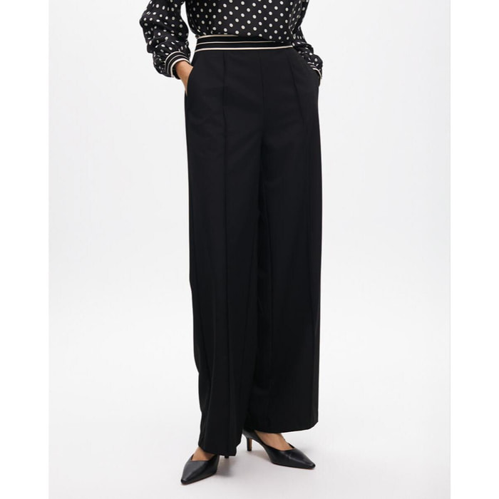 Pantaloni Dritti Bicolore con Fascia Elastica