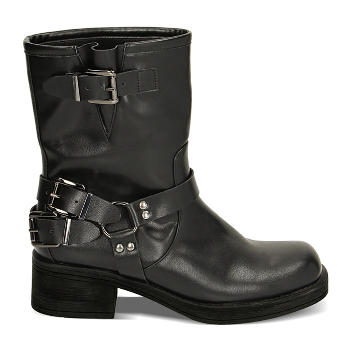 Biker neri punta quadra, tacco 4 cm