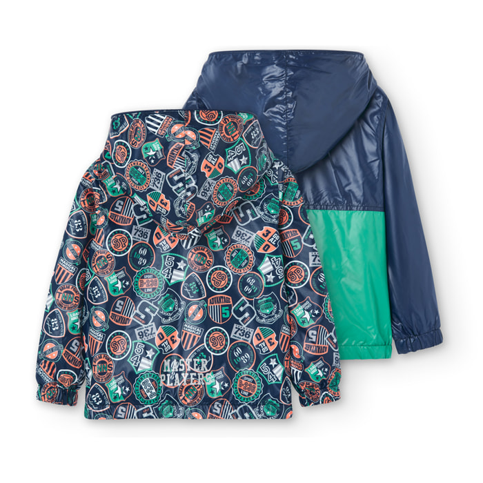 Parka reversible niÃ±o, estampado tÃ©cnico, azul marino