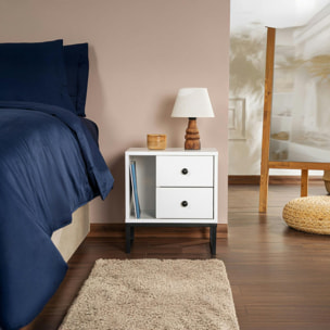 Table de nuit blanche effet laque - 2 tiroirs, 1 niche JENA